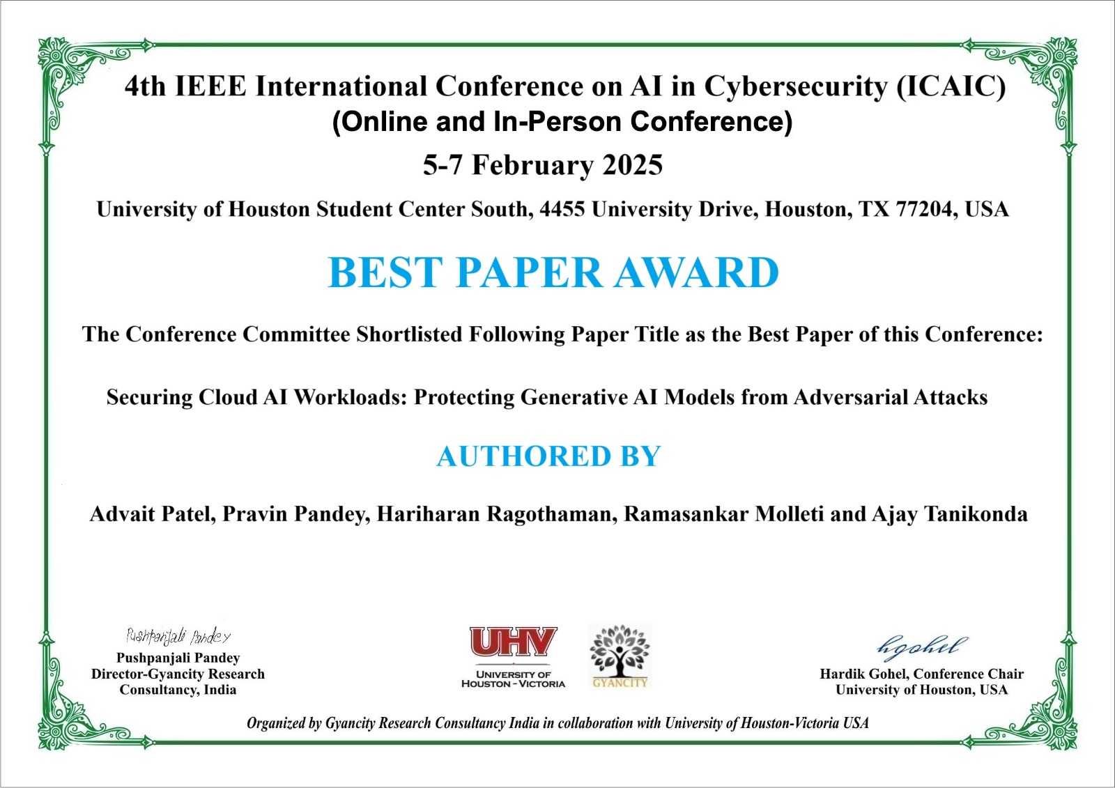 best-paper-award-certificate ICAIC Best Paper Award certificate